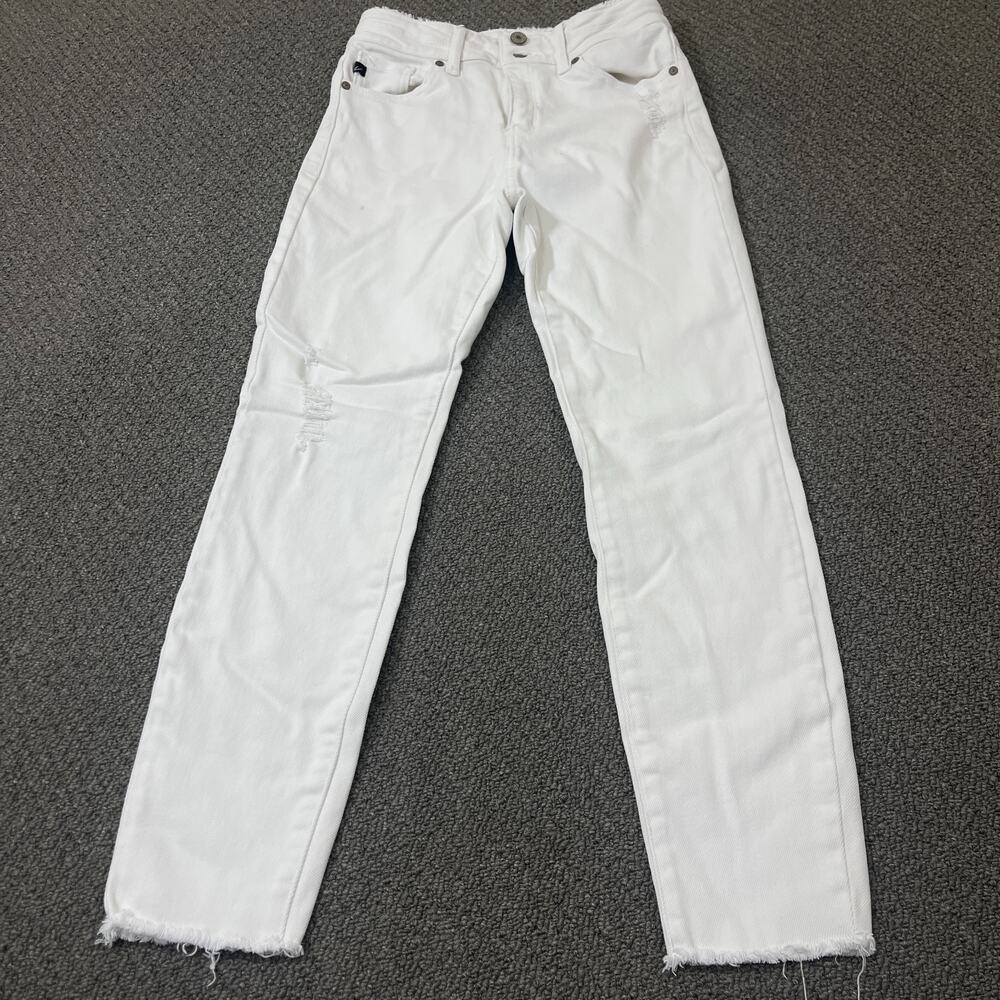 Kancan Jeans Womens Size 7/27 Distressed Denim White Ankle 7 27 Raw Hem Flaw